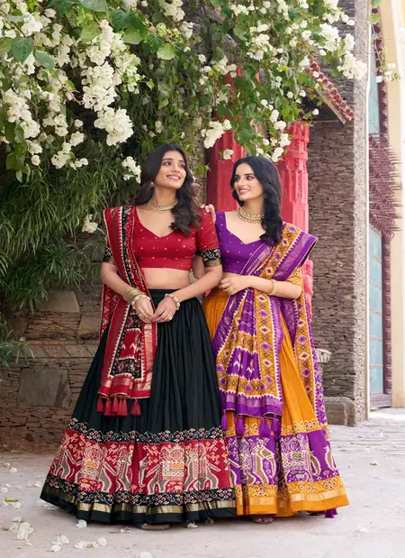 LNB1221 Tussar Silk With Patola Printed With Foil Work Lehenga With Blouse Dupatta Wholesale Price In Surat